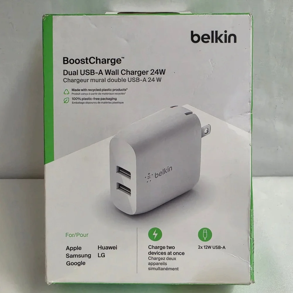 Belkin BoostCharge 24W Dual USB-A Wall Charger White WCB002dq V2